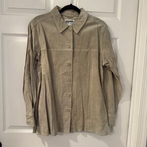 Vintage Bagatelle Beige  100% Leather Suede Button Up Shirt Jacket Sz L Shacket